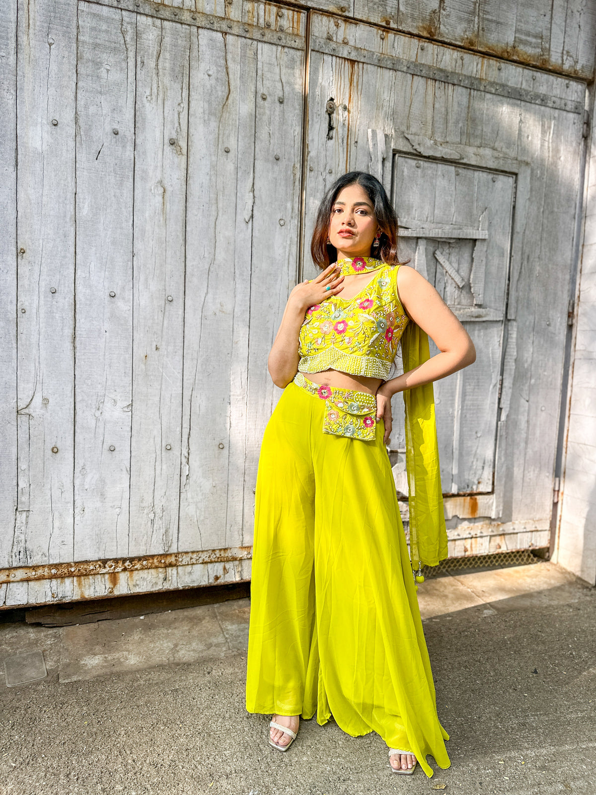 NEON GREEN PALAZZO SET