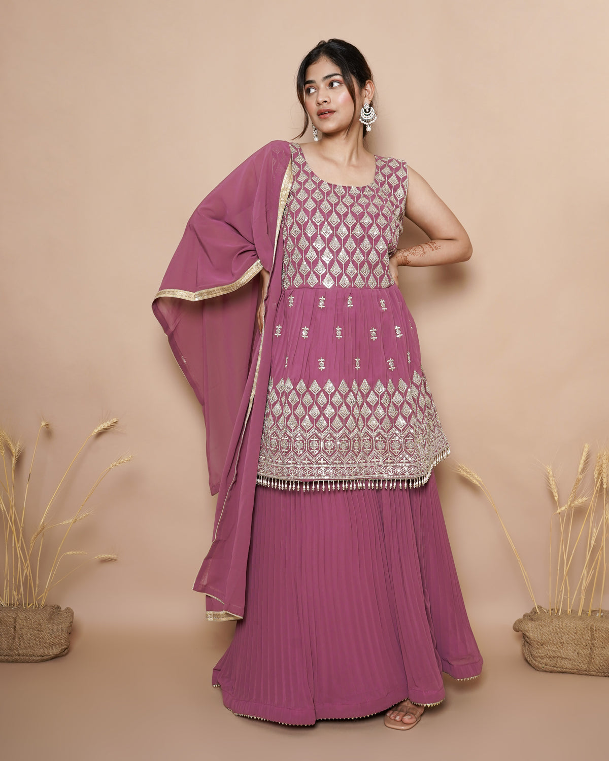 PINK PEPLOM TOP LEHENGA