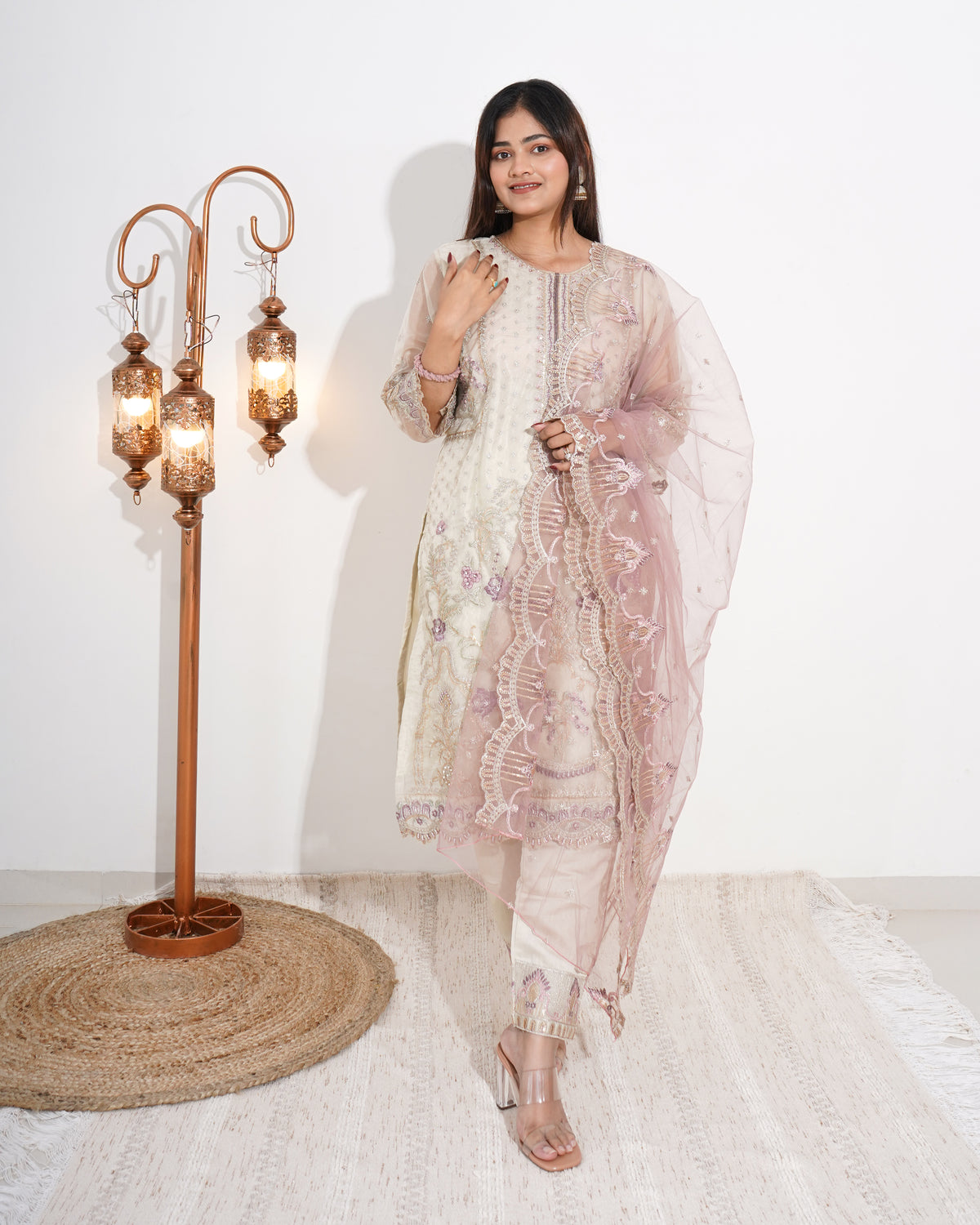 BEIGE & PINK ORGANZA | PAKISTANI SUIT