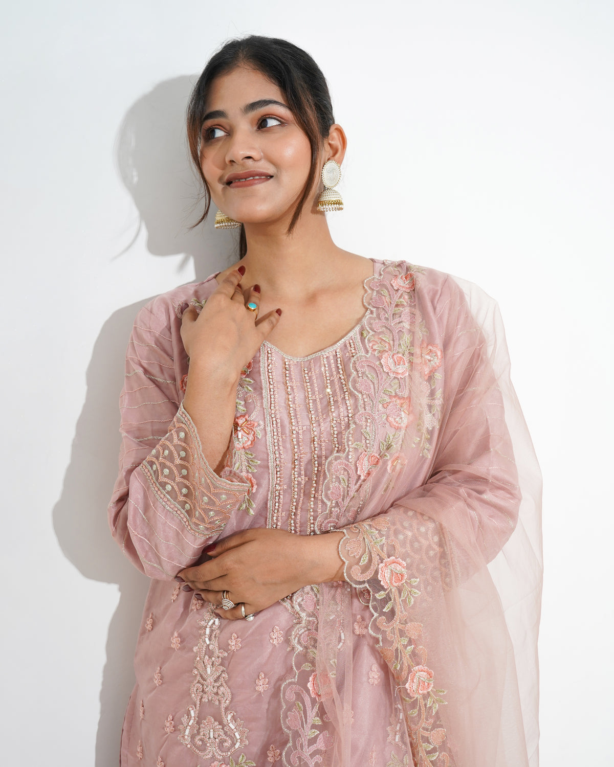 PINK ORGANZA EMBROIDERED STITCHED SUIT SET | PAKISTANI SUIT