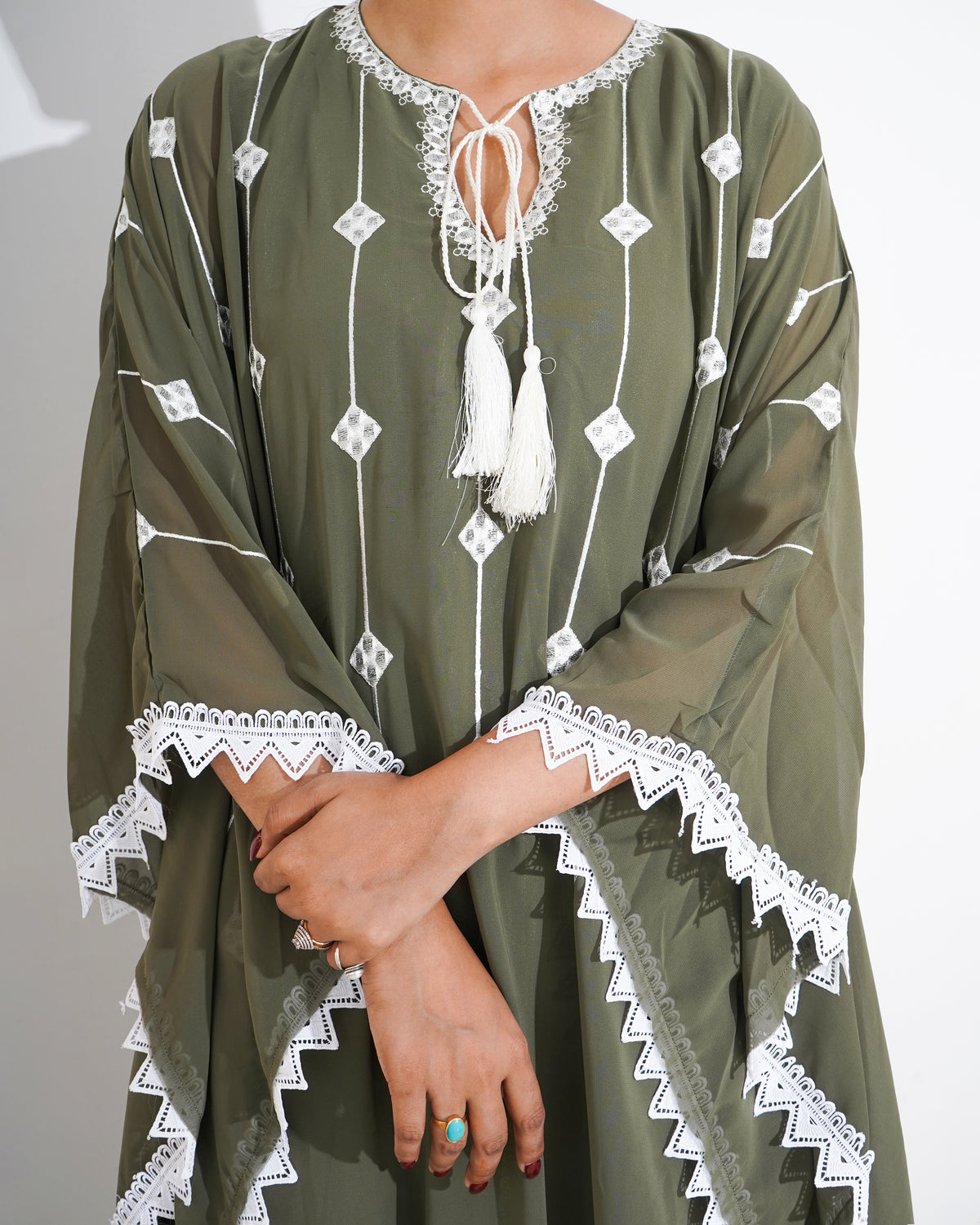 OLIVE GREEN EMBROIDERED KAFTAN