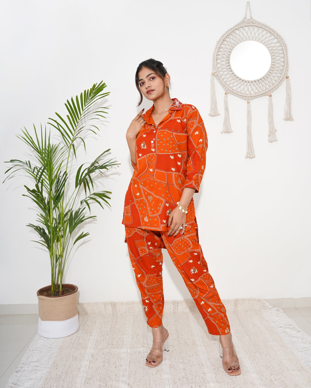 PURE MUSLIN ORANGE PRINTED CO-ORD SET