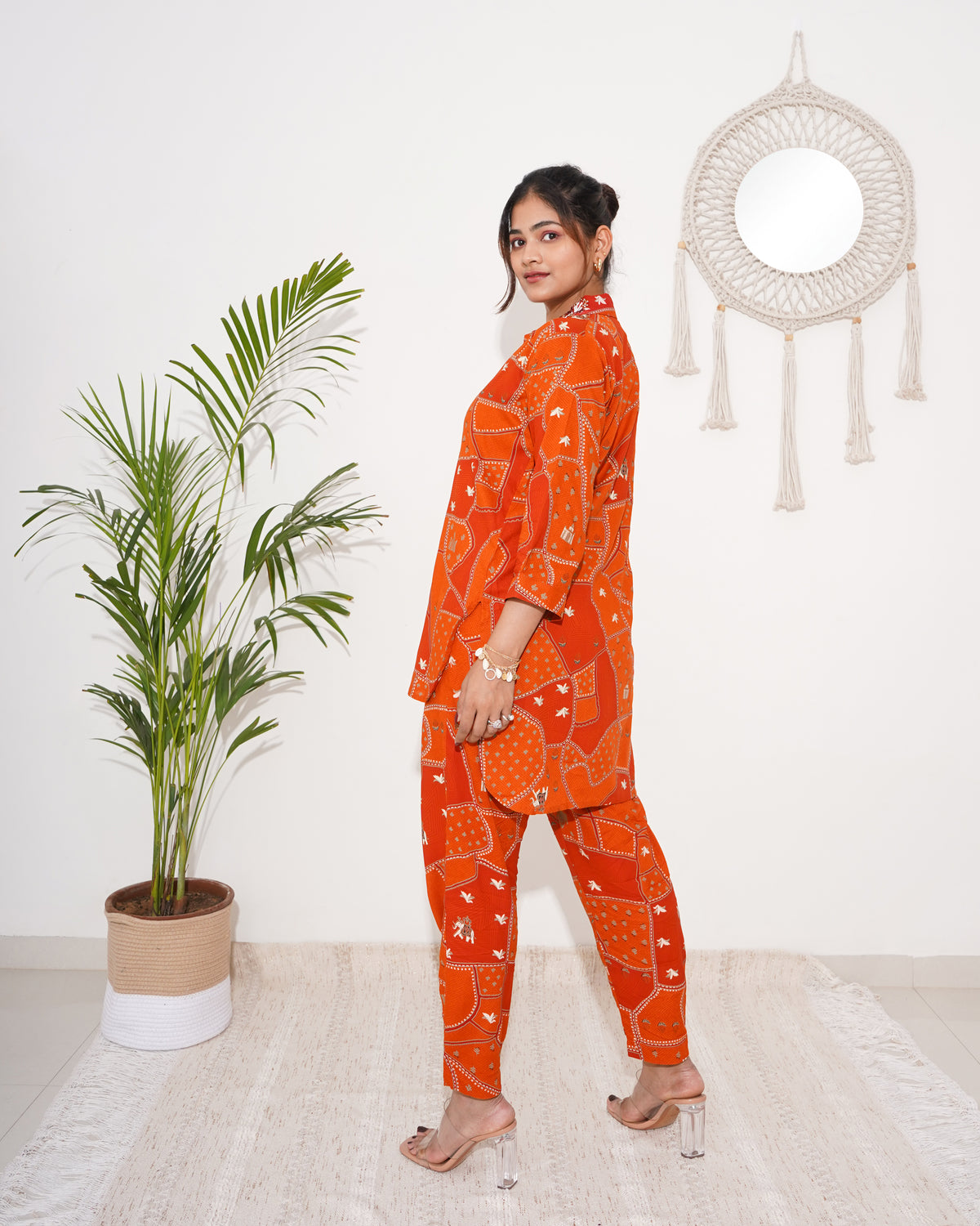 PURE MUSLIN ORANGE PRINTED CO-ORD SET