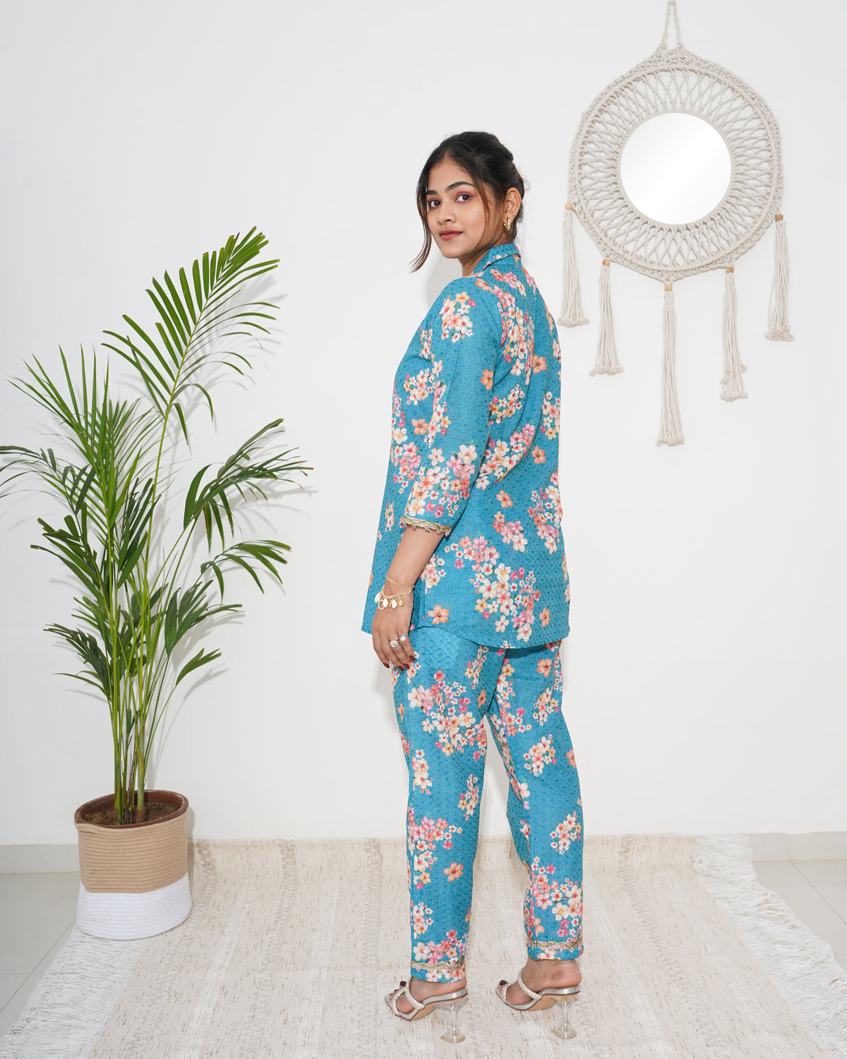 BLUE CHIKANKARI FLORAL PRINTED CO-ORD SET