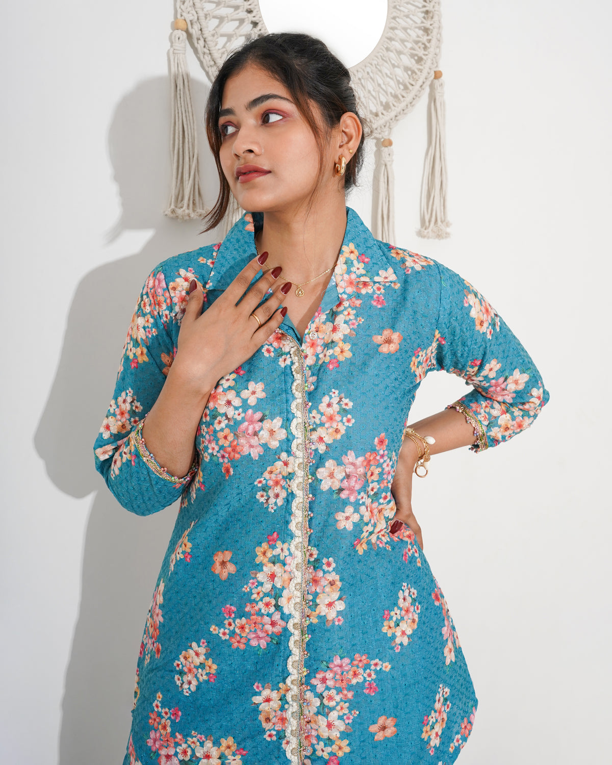 BLUE CHIKANKARI FLORAL PRINTED CO-ORD SET