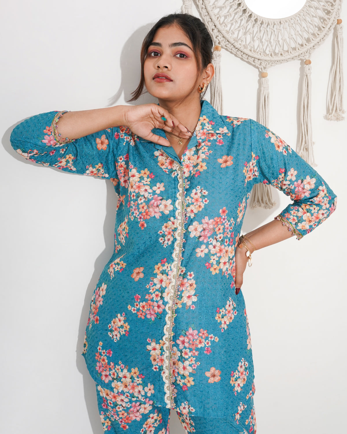 BLUE CHIKANKARI FLORAL PRINTED CO-ORD SET