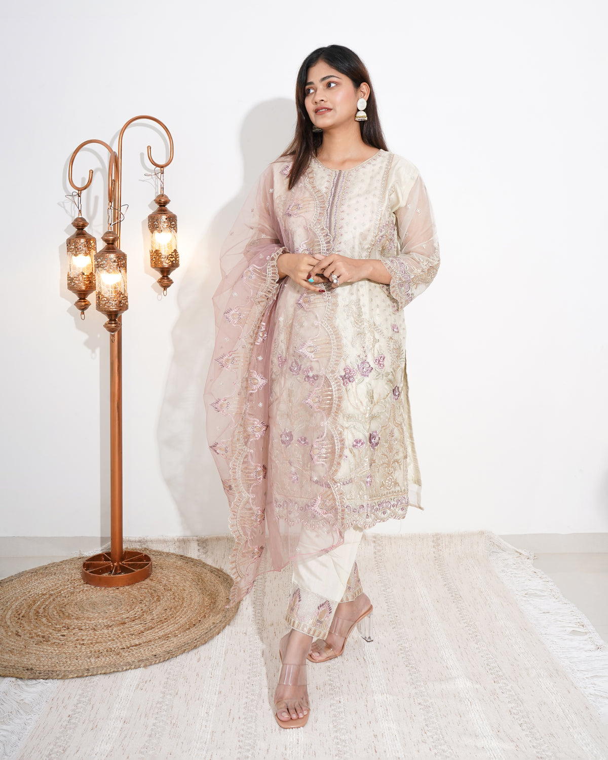 BEIGE & PINK ORGANZA | PAKISTANI SUIT