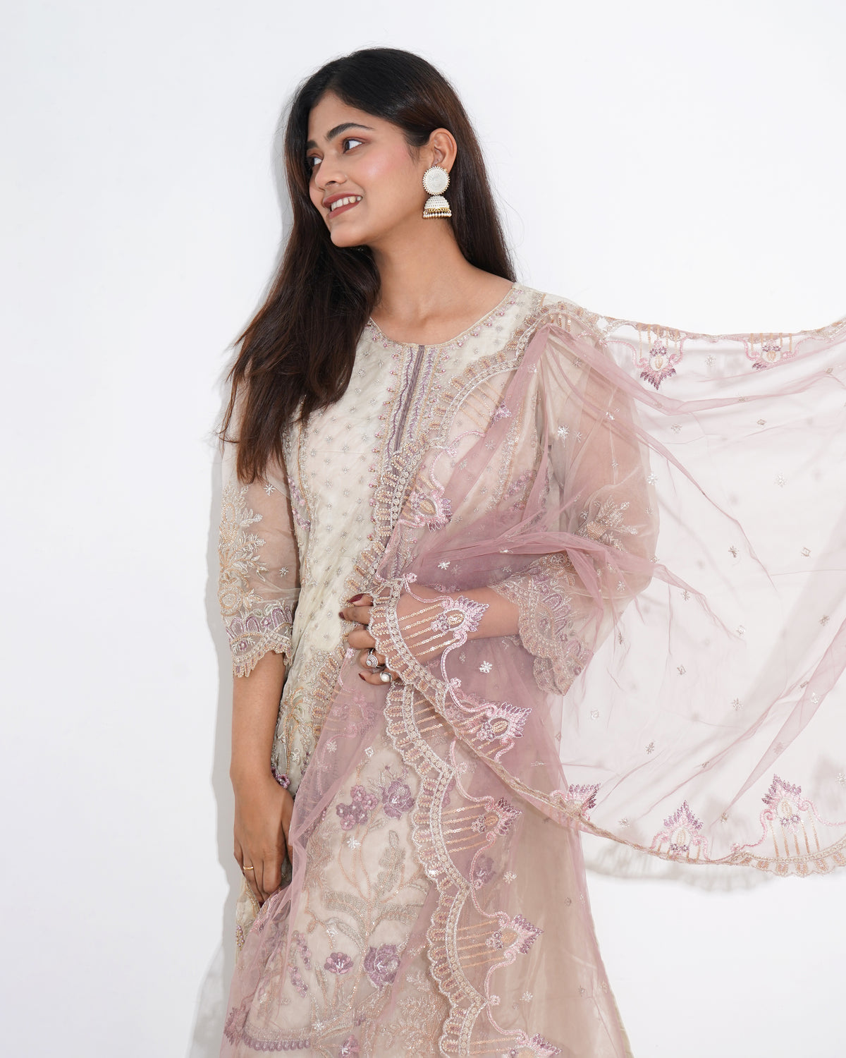 BEIGE & PINK ORGANZA | PAKISTANI SUIT