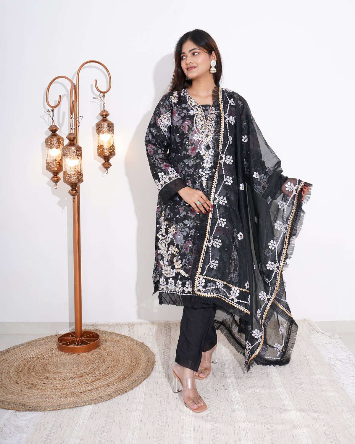 BLACK FLORAL PRINTED | PAKISTANI SUIT