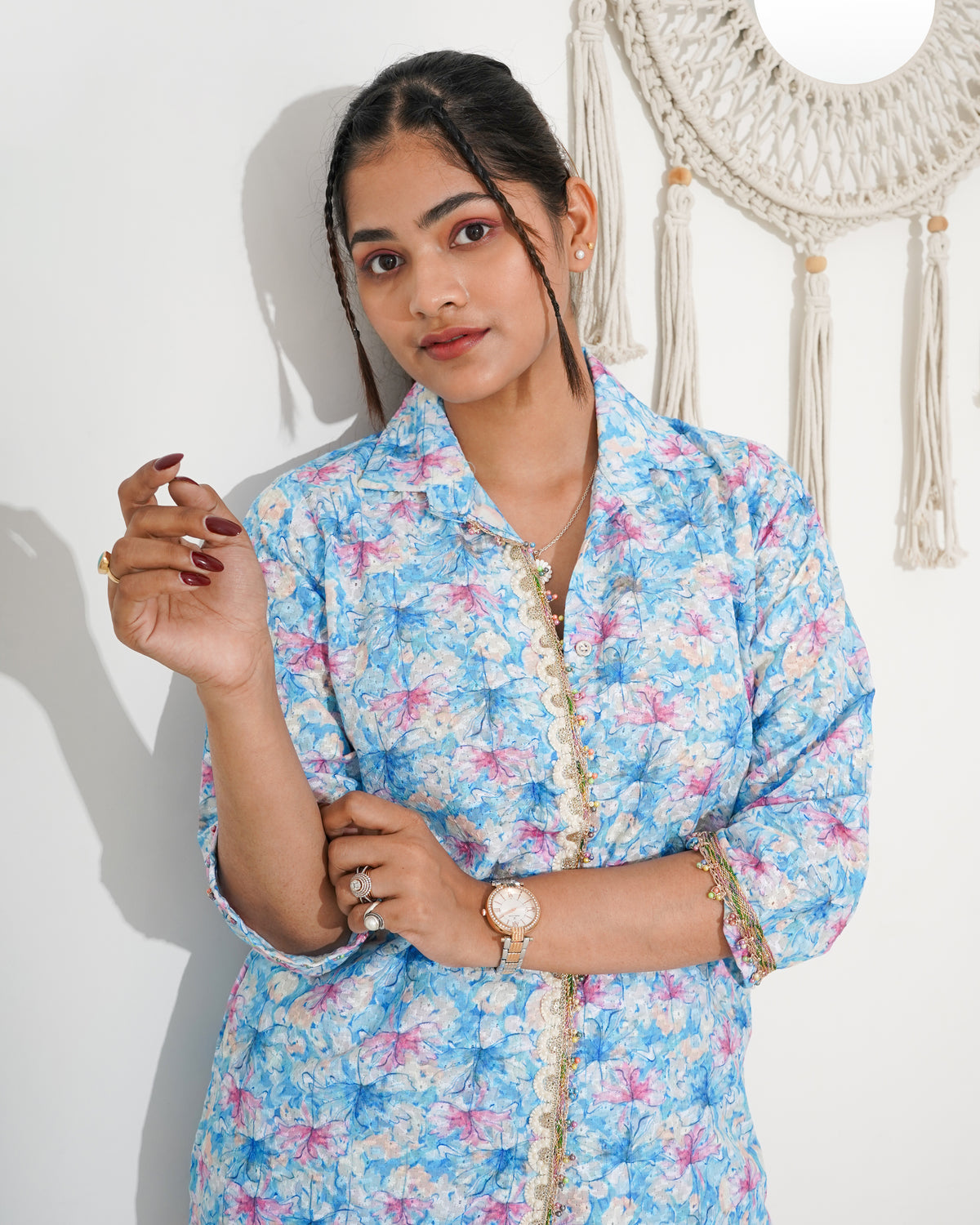 LIGHT BLUE CHIKANKARI FLORAL PRINTED CO-ORD SET