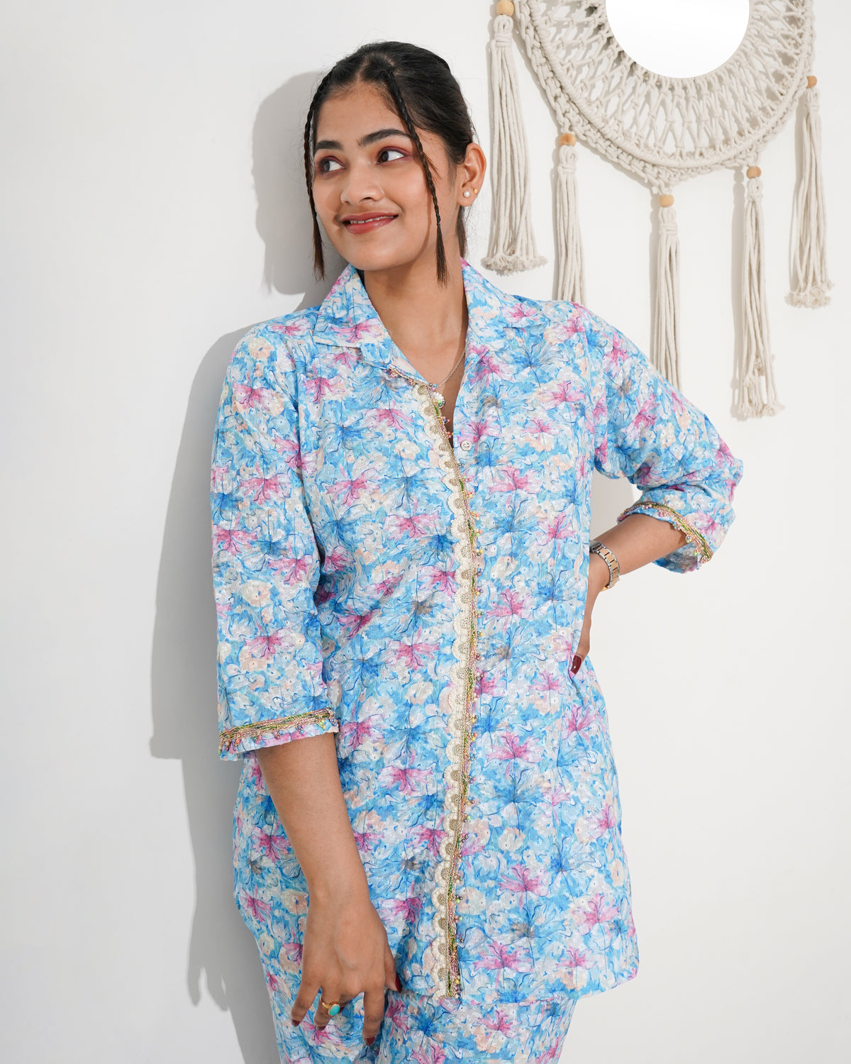 LIGHT BLUE CHIKANKARI FLORAL PRINTED CO-ORD SET