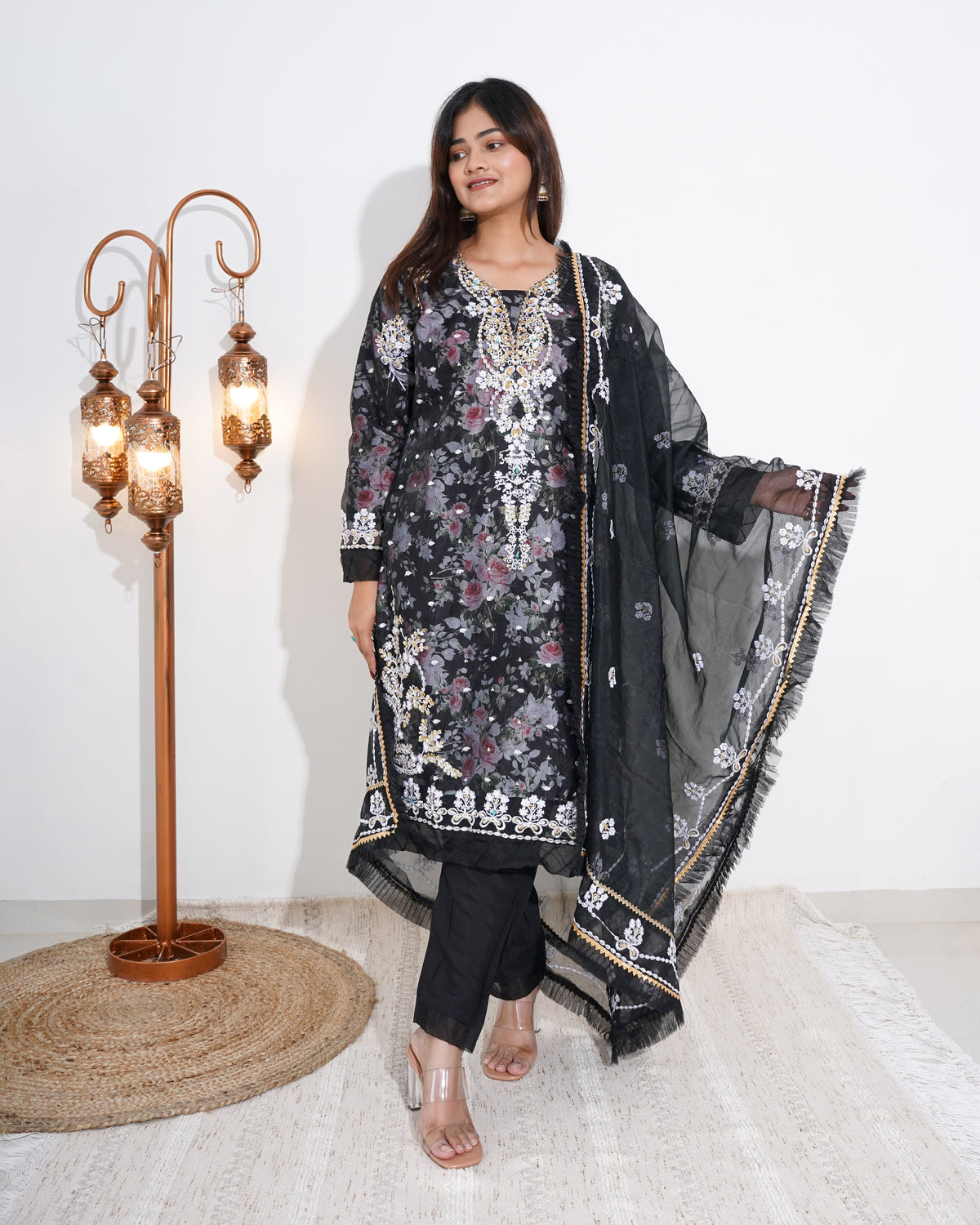 BLACK FLORAL PRINTED | PAKISTANI SUIT