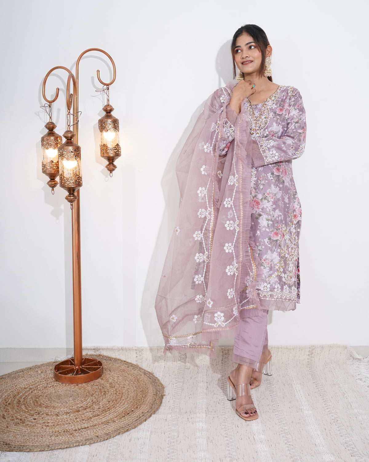 PINK FLORAL PRINTED ORGANZA | PAKISTANI SUIT