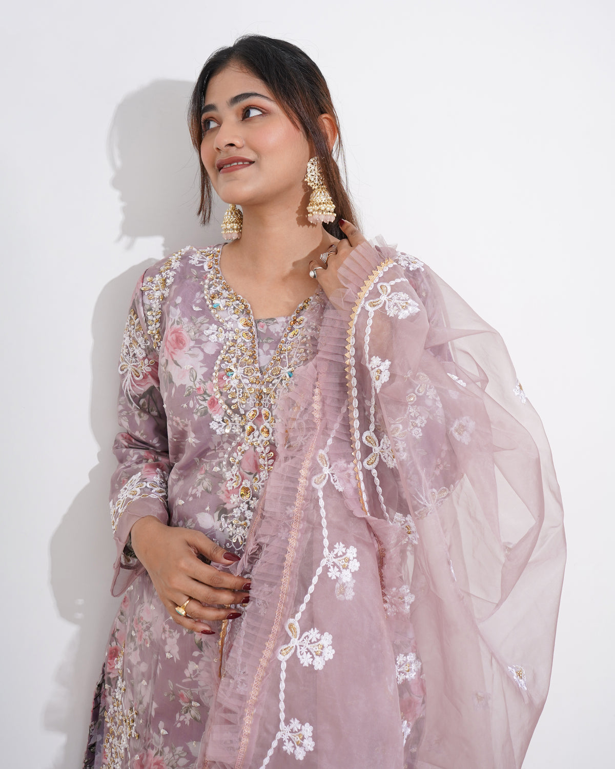 PINK FLORAL PRINTED ORGANZA | PAKISTANI SUIT