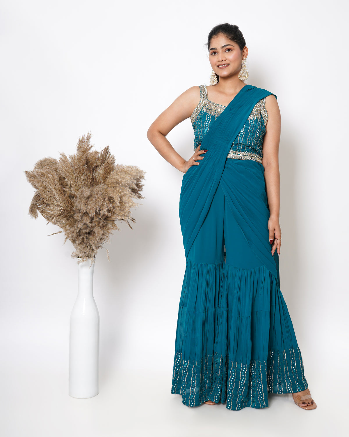 BLUE DRAPE SHARARA SET