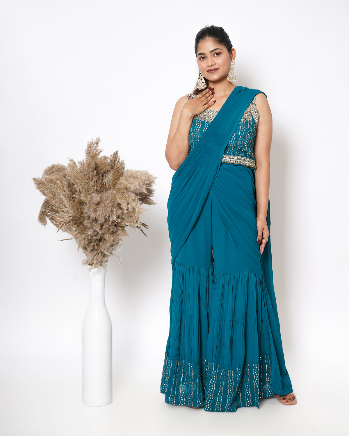 BLUE DRAPE SHARARA SET