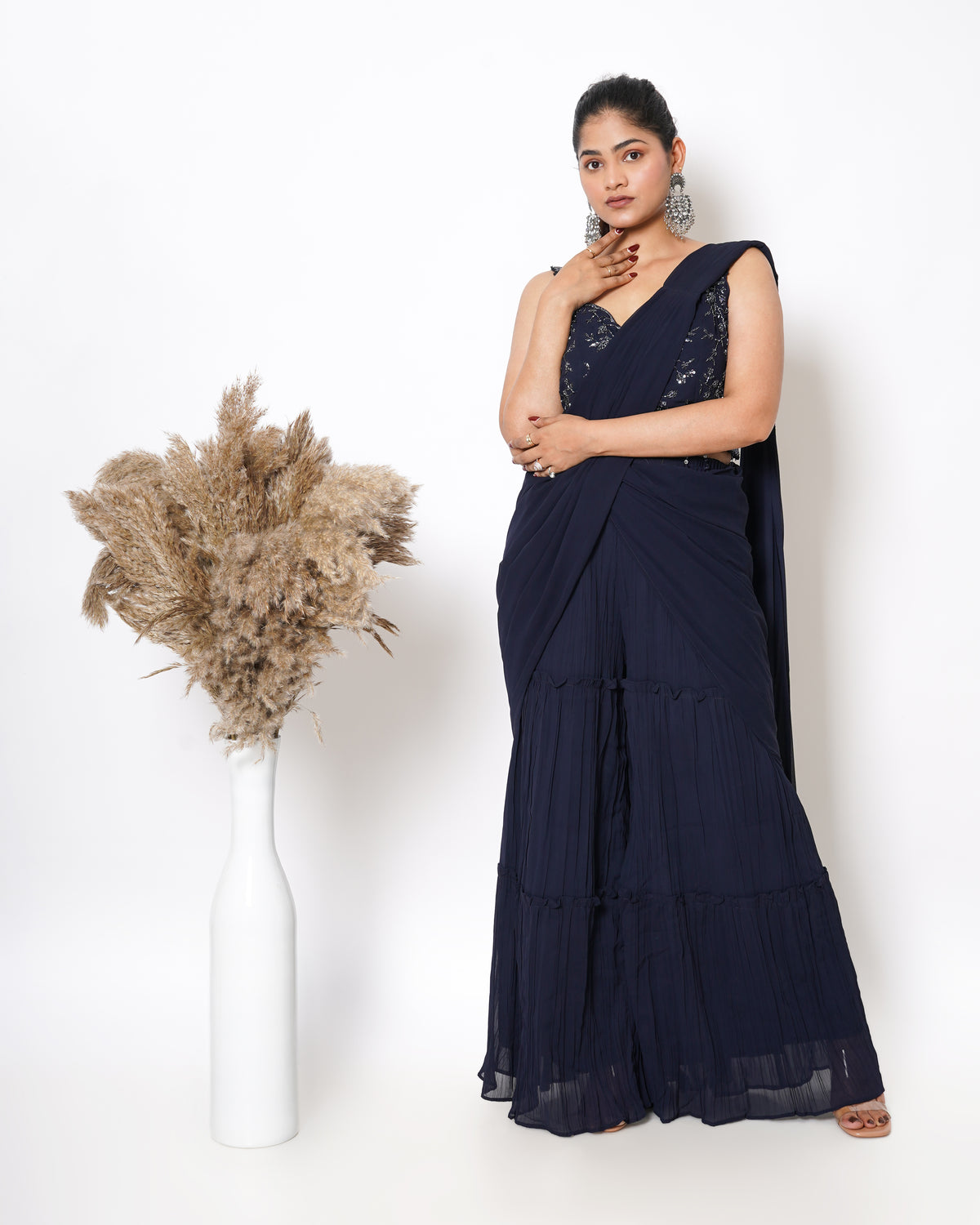 DARK BLUE DRAPE SHARARA SET