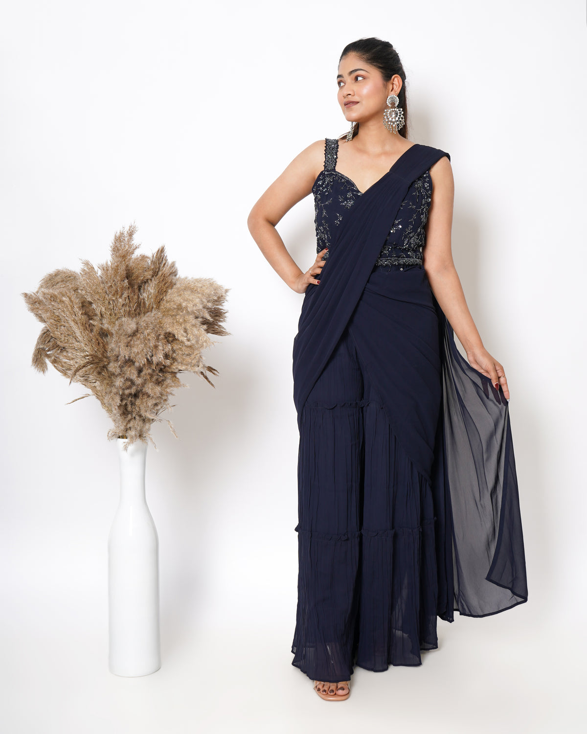 DARK BLUE DRAPE SHARARA SET