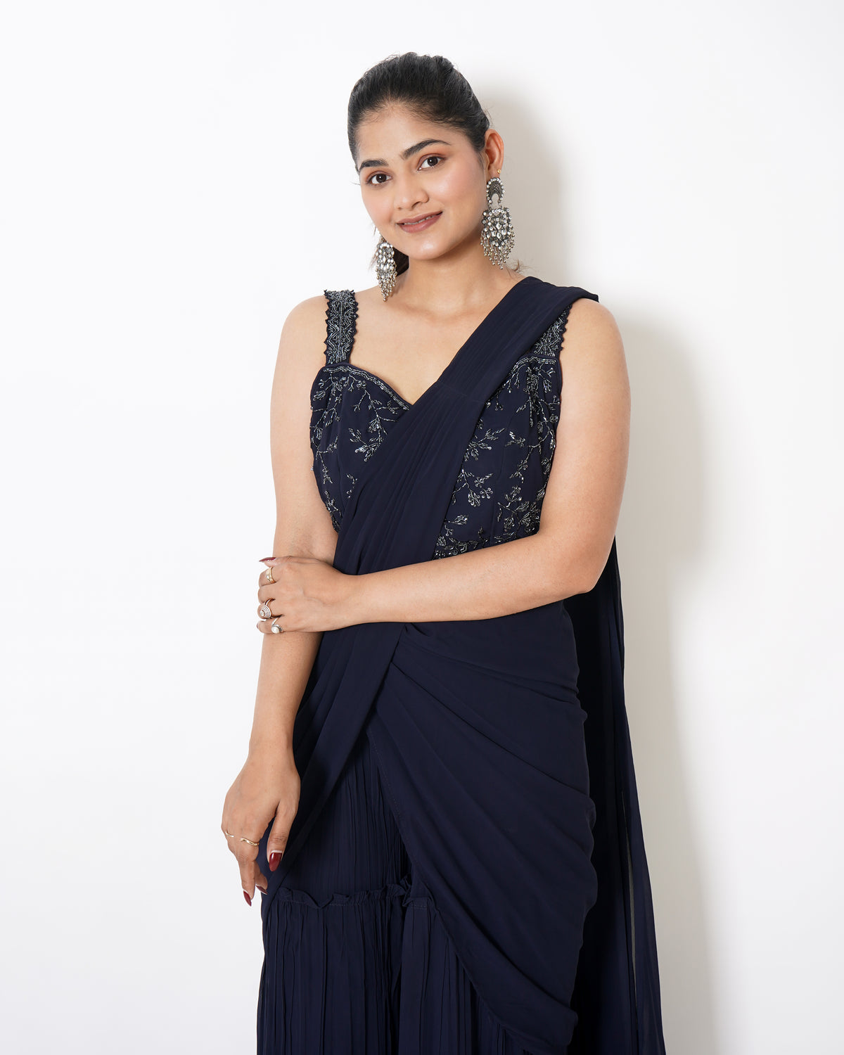 DARK BLUE DRAPE SHARARA SET