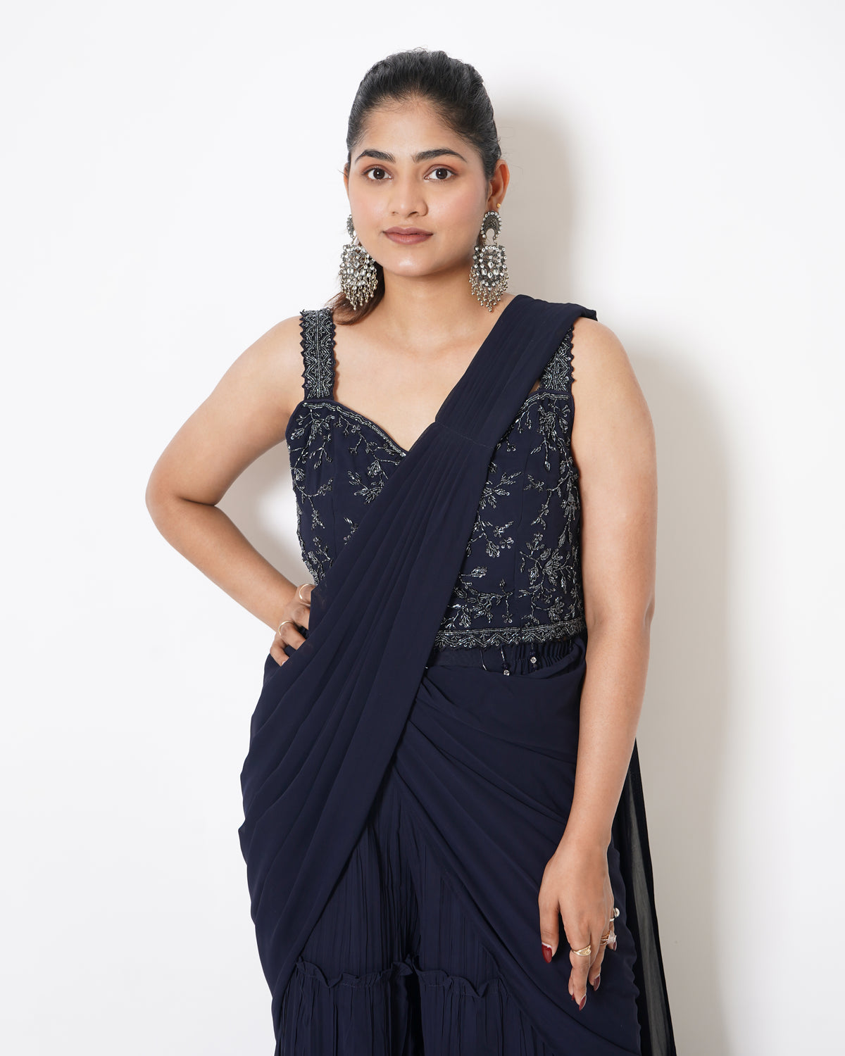 DARK BLUE DRAPE SHARARA SET