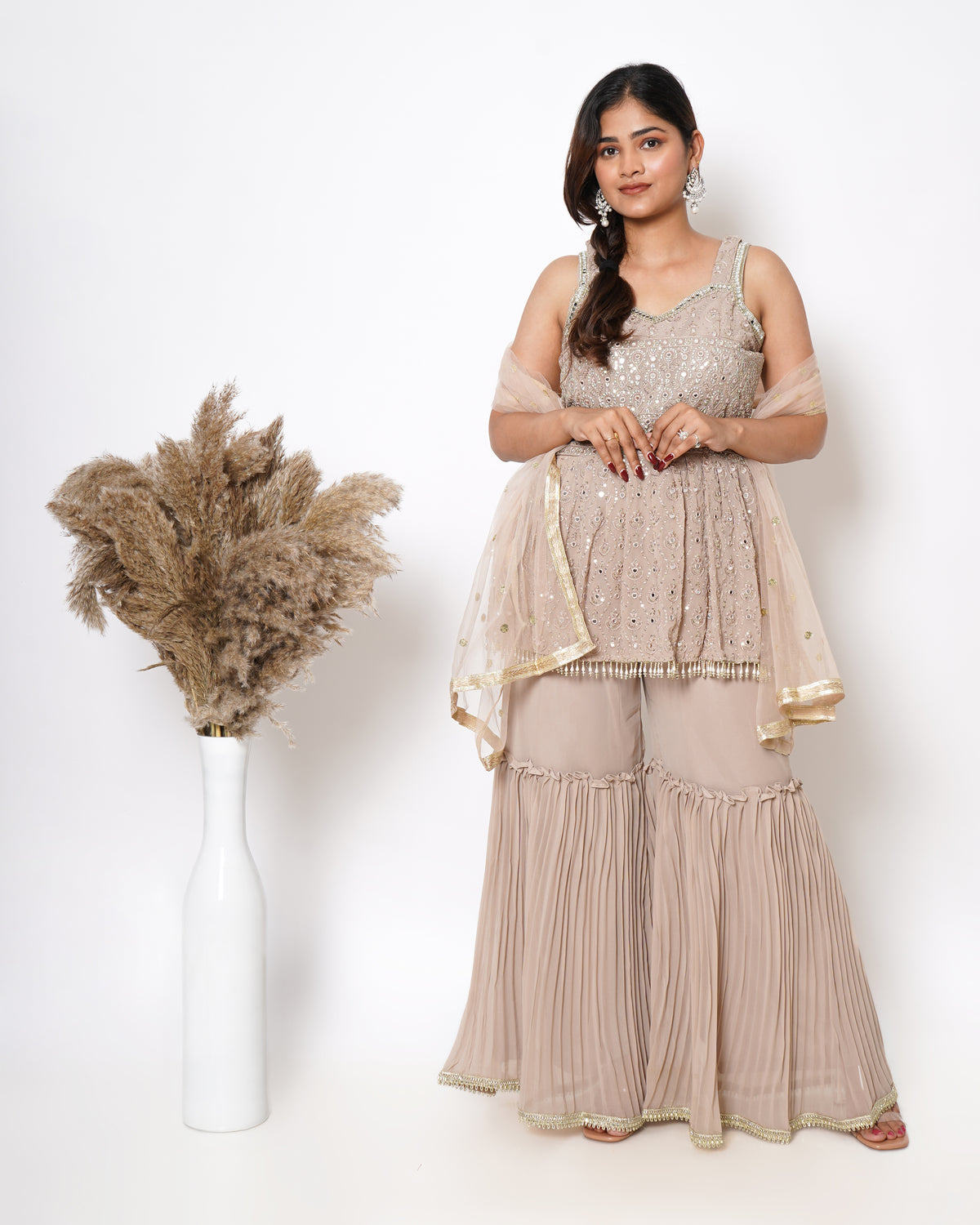 LIGHT BROWN SHARARA SET