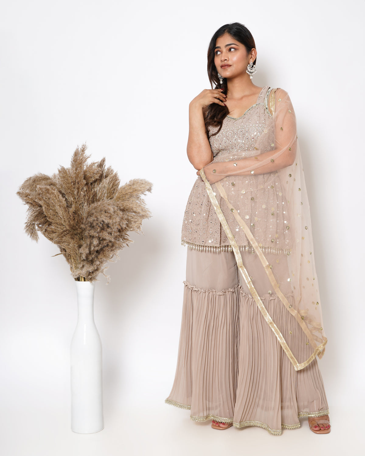 LIGHT BROWN SHARARA SET