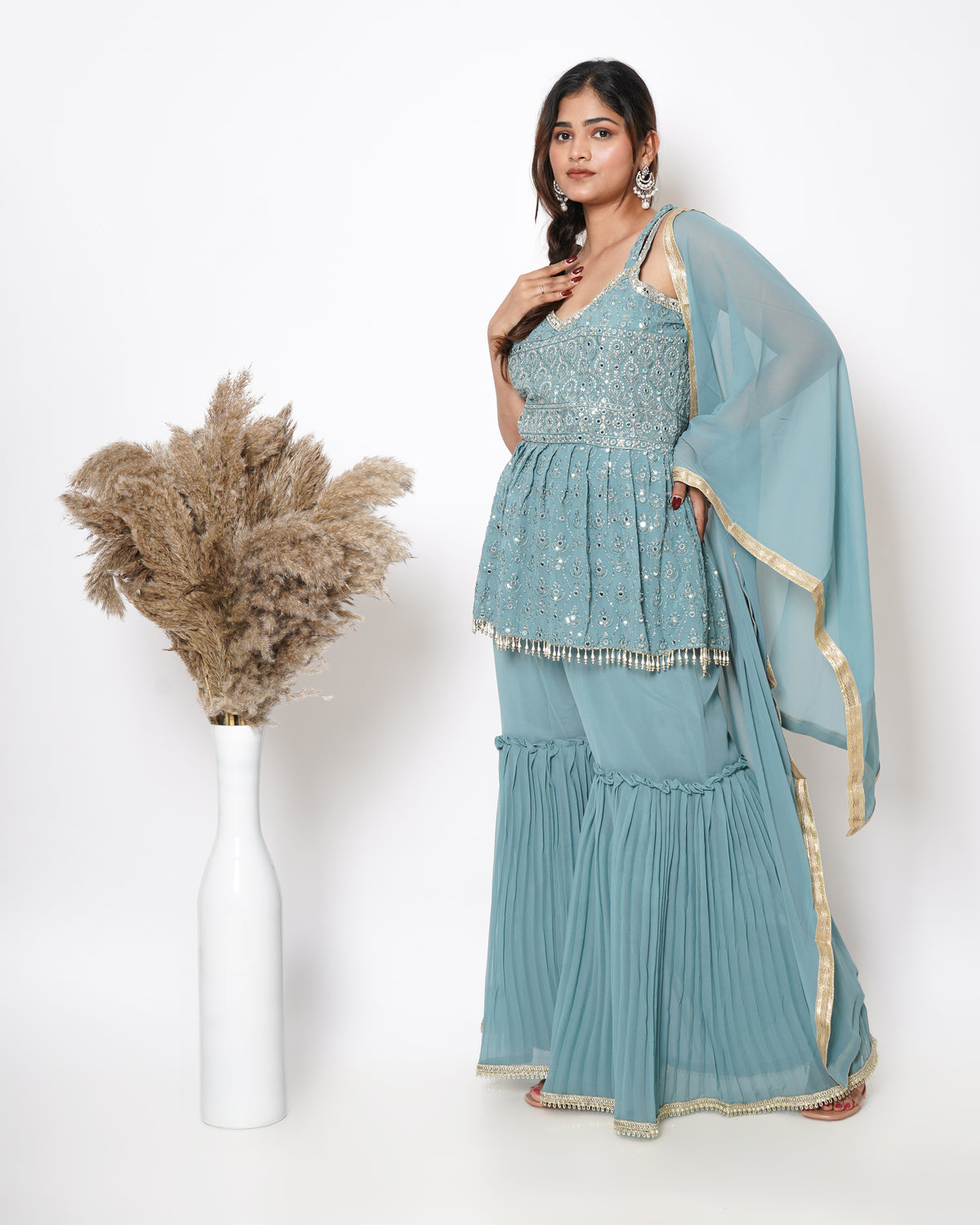 LIGHT BLUE SHARARA SET