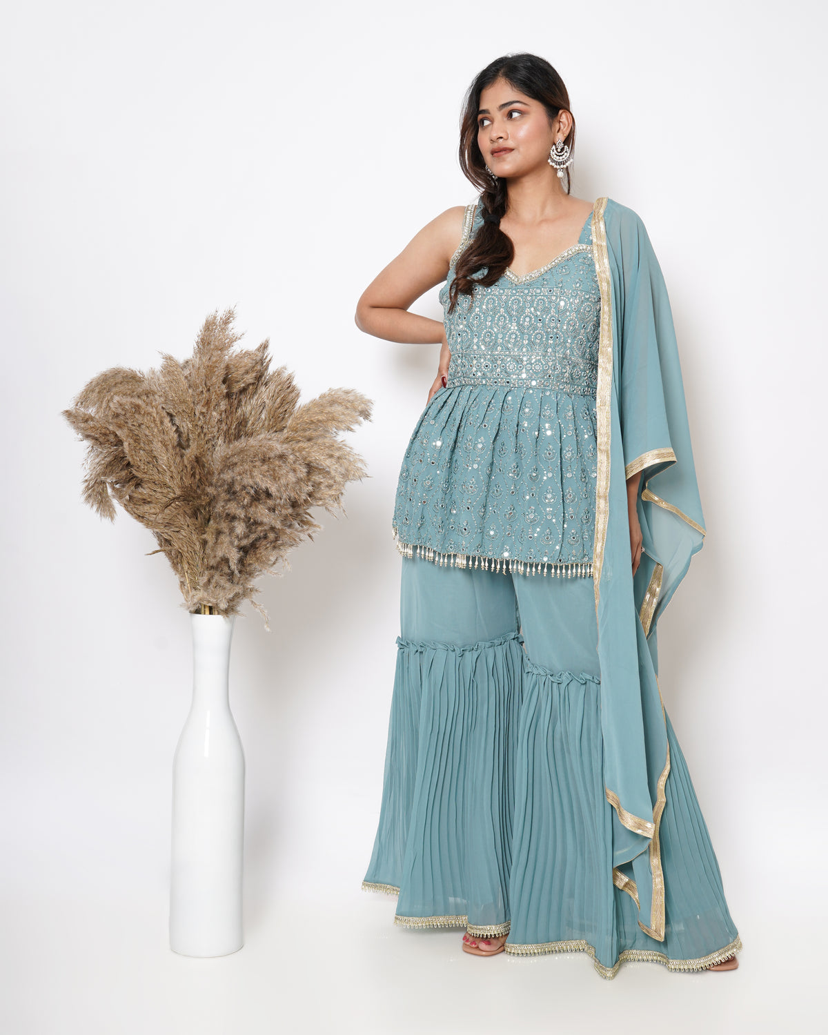 LIGHT BLUE SHARARA SET