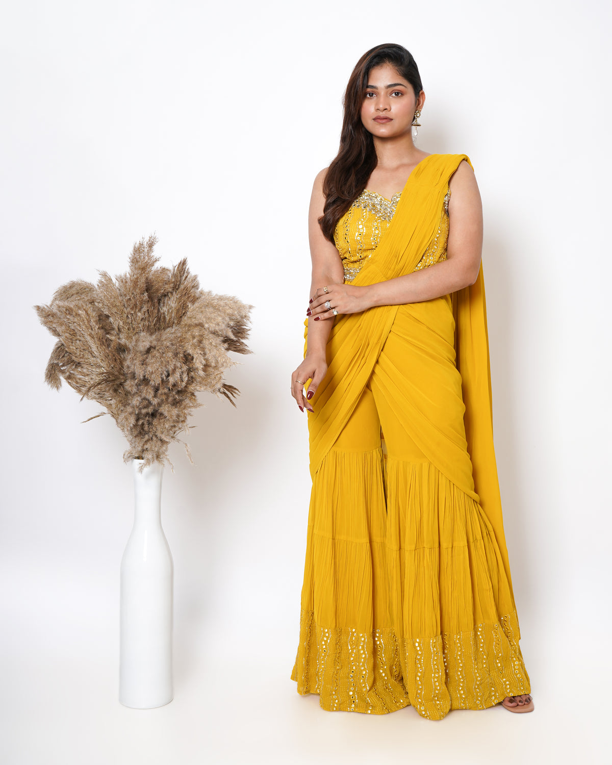 YELLOW DRAPE SHARARA SET