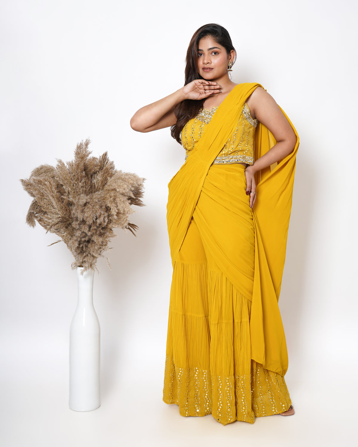 YELLOW DRAPE SHARARA SET