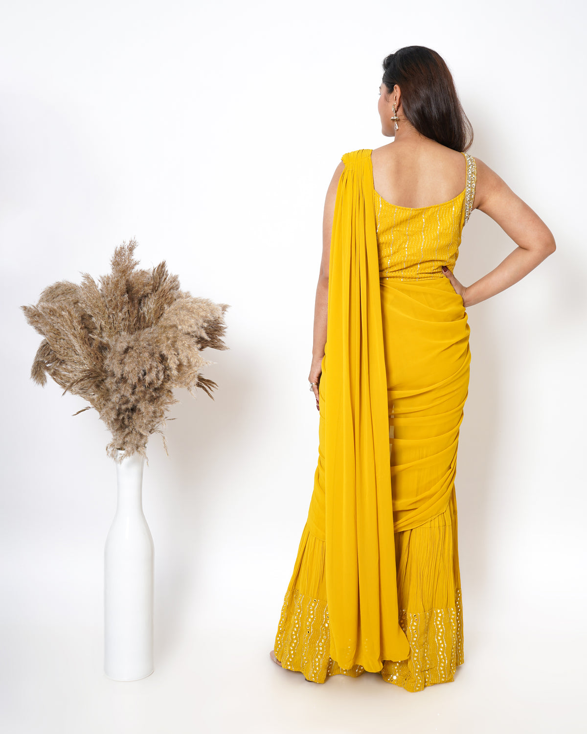 YELLOW DRAPE SHARARA SET